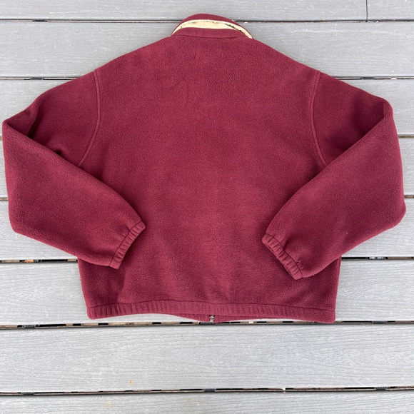 VINTAGE Polo Ralph Lauren Jacket Mens Large Burgundy Polartec Full Zip Fleece - Picture 8 of 11